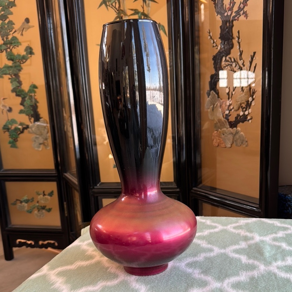 Vintage Turkish Monna glass Black and copper red umber Gradient Vase